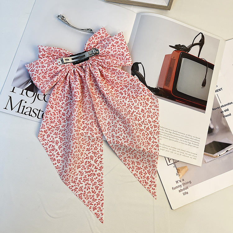 Wholesale Long Floral Bow Drapey Ribbon Spring Head Clip